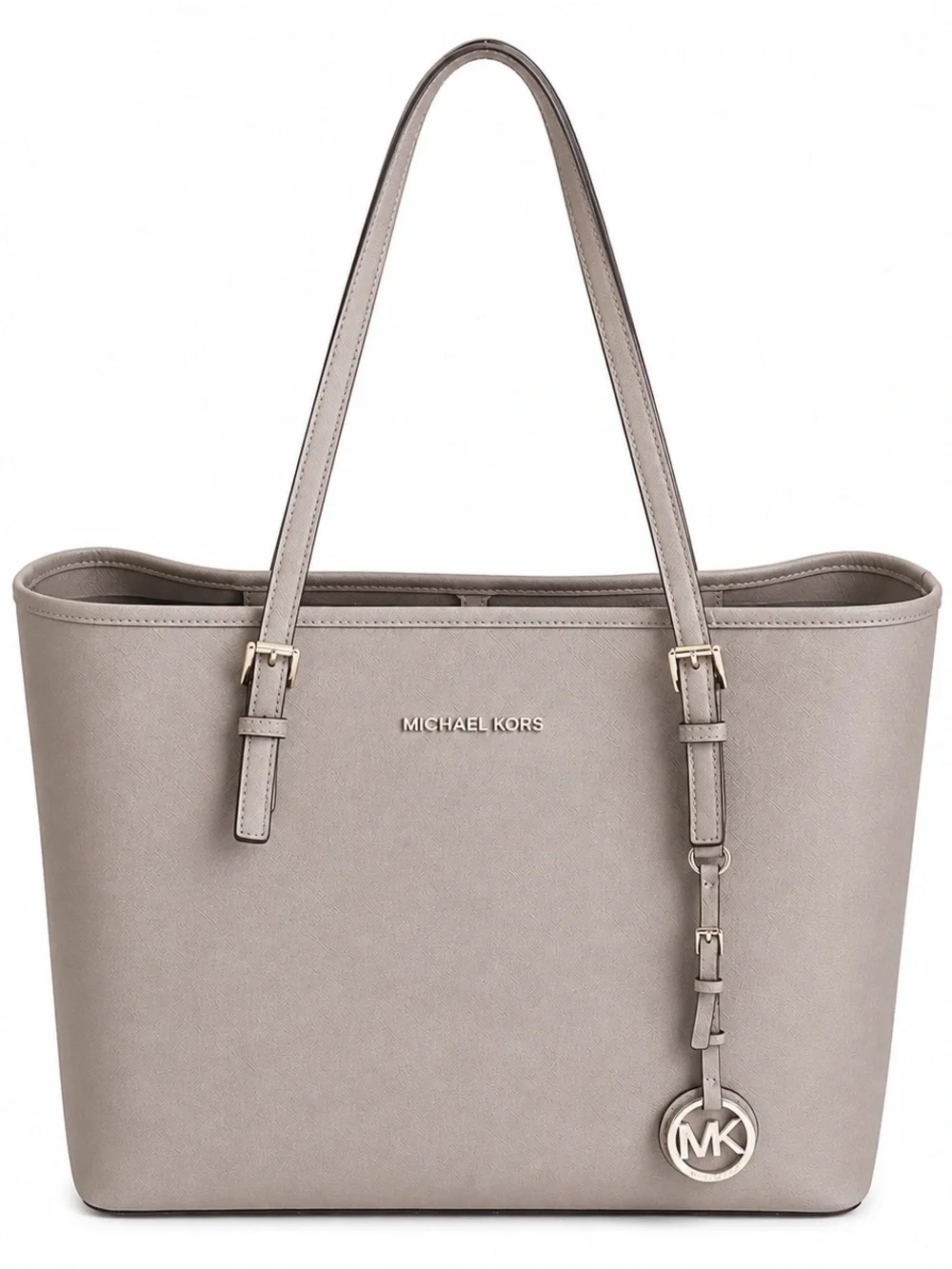 Michael Kors Jet Set Gray Saffiano Leather Tote Shoulder Bag structured